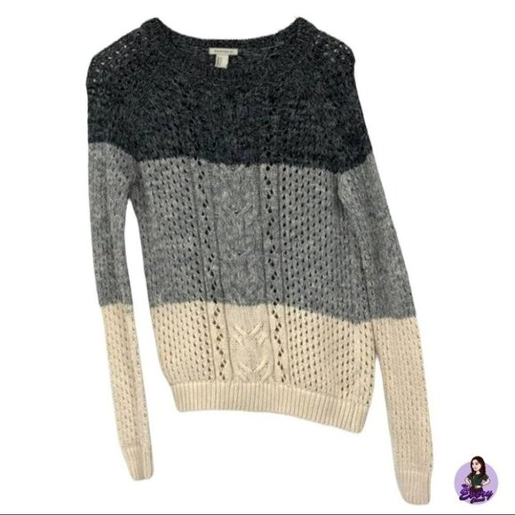 Forever 21 tri-Color colorblock grey Creme cable knit sweater small - Picture 1 of 14